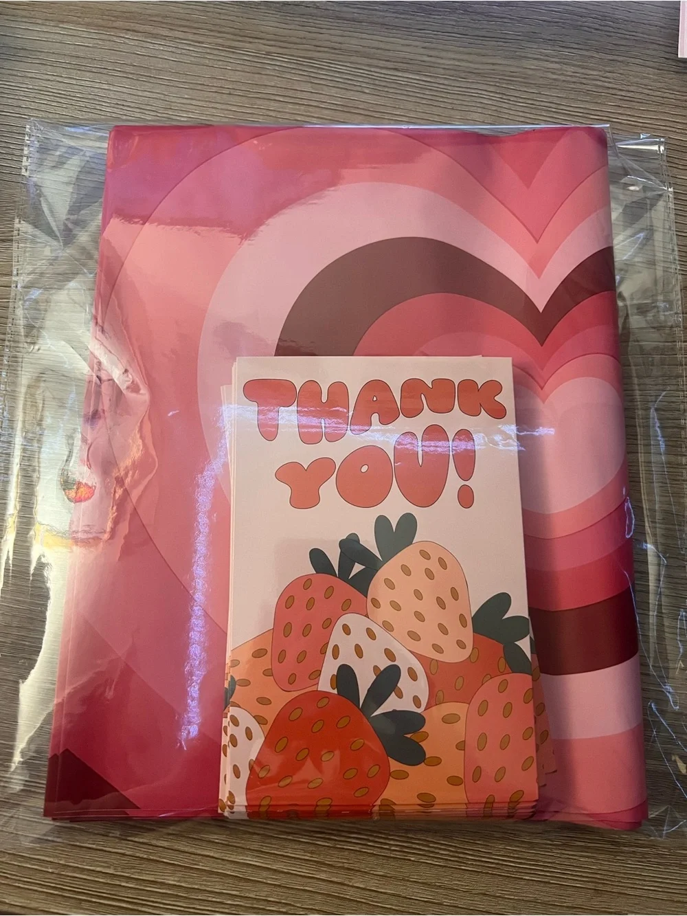 25 Pink Heart 10x13 Poly Mailers & 25 Strawberry Thank You Cards 50PC Set